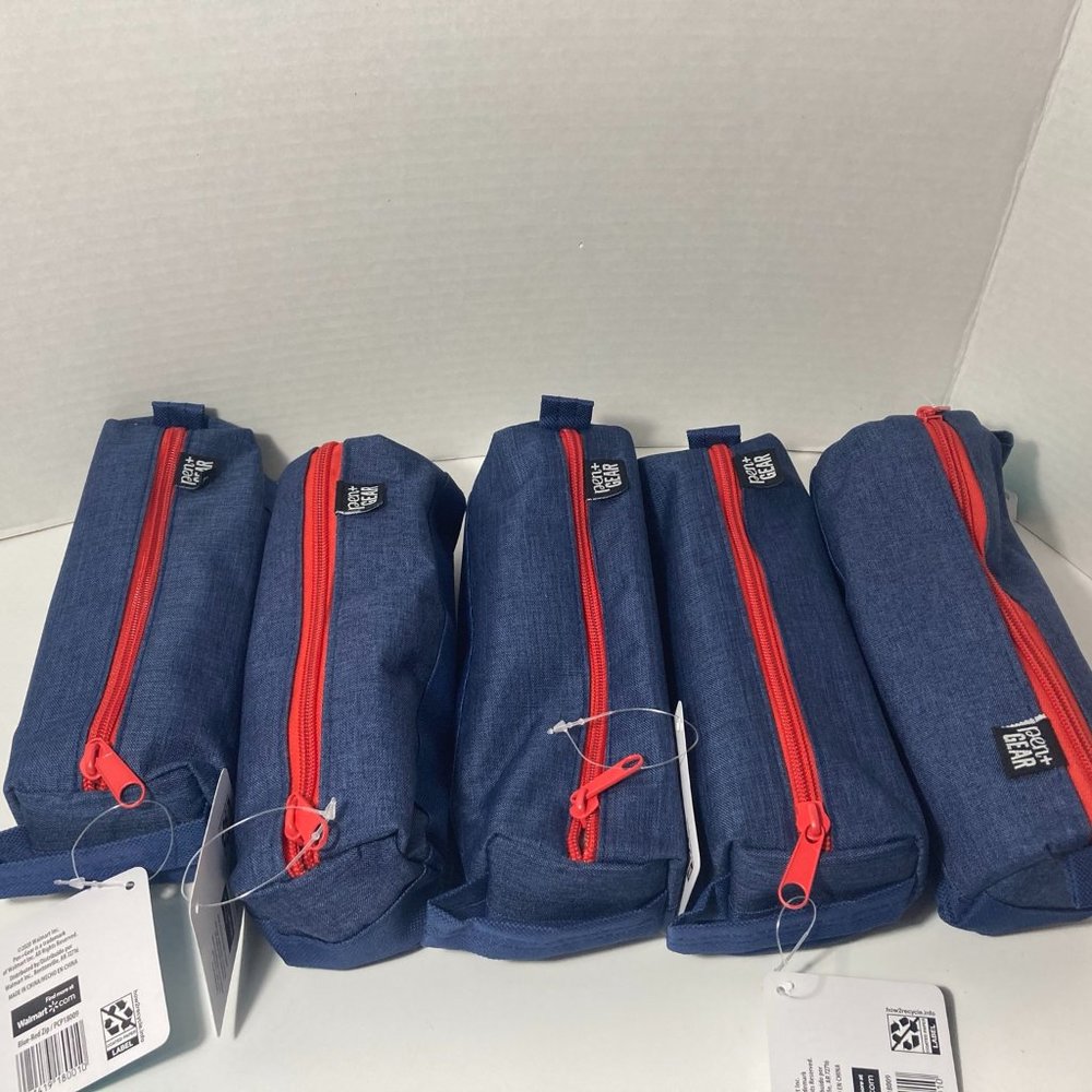 5 Blue Red Makeup Bag Pencil Case Zipper Organizer